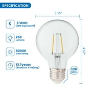 (2 pack) Great Value G25 LED Bulb, 3W (25W Equivalent), Daylight White, Dimmable, E26 Base, 3-Pack, Title 20