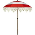 thumbnail image 2 of Northlight Striped Outdoor Macrame Boho Beach Market Umbrella with Tiltt- 6.5' - Red and White, 2 of 9