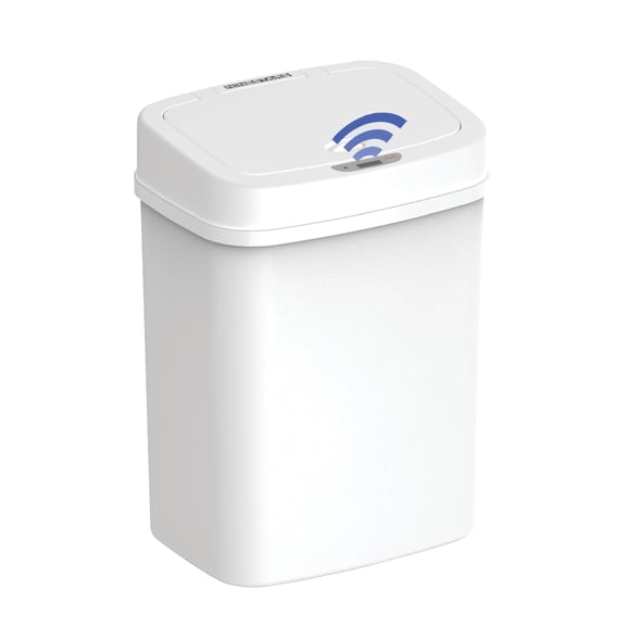 Nine Stars Automatic Bathroom Trash Can, 3.2 Gallon Plastic Motion Sensor Garbage Bin with Soft Close Lid, White