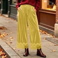 thumbnail image 2 of Lmueinov 2026 Women's Drawstring Elastic High Waist Velvet Wide Leg Pants, Lace Scalloped Hem Loose Casual Trousers with Side Pockets Autumn Winter S-3XL, 2 of 7