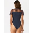 thumbnail image 3 of DARING DIVA Short Sleeve Polka Dots Mesh Skinny Bodysuit Top XL Dark Blue, 3 of 6