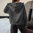 thumbnail image 4 of Hsovts Dark Gray Sweatshirts for Women Long Sleeve Crewneck Zip Up Sweatshirts Lightweight Pullover Hoodies Essentials Casual Fleece Hoodies with Drawstring M, 4 of 5
