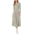 thumbnail image 2 of INSPIRE CHIC Ribbed Knitted Maxi Dress for Women's High Waist Pleated Front Long Sleeve A-Line Dresses XS Grey Khaki, 2 of 6