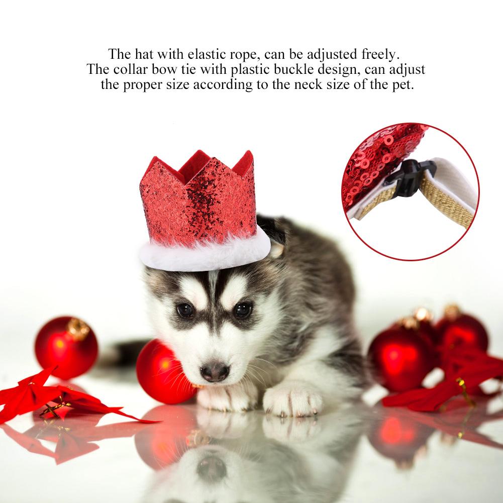 Cergrey Chien Chat Pet Santa Couronne Chapeau + Collier Noeud papillon  Costume De Noël pour chiot Chaton Petits Animaux, Costume De Noël pour  chiot, 