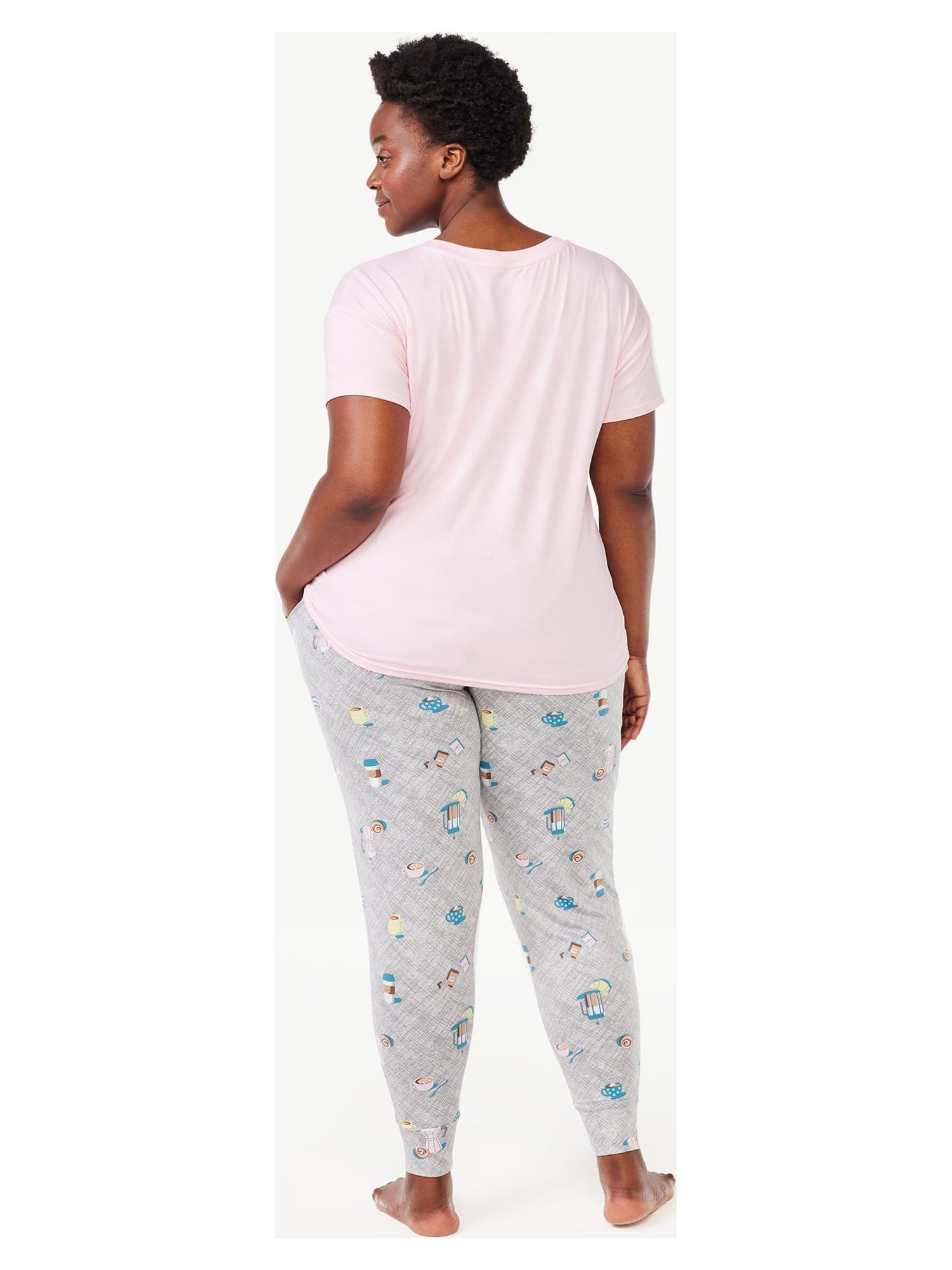 Joyspun Women’s Short Sleeve T-Shirt and Joggers Pajama Set, 2-Piece, Sizes S to 3X