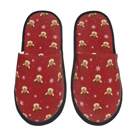 Balery Christmas Deer B Slient Indoor Furry Fleece Comfort House Shoes Soft Non-Slip Home Shoes Cotton slippers House Slippers-- Large