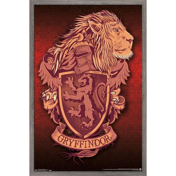 The Wizarding World: Harry Potter - Gryffindor Lion Crest Wall Poster, 22.375" x 34", Framed