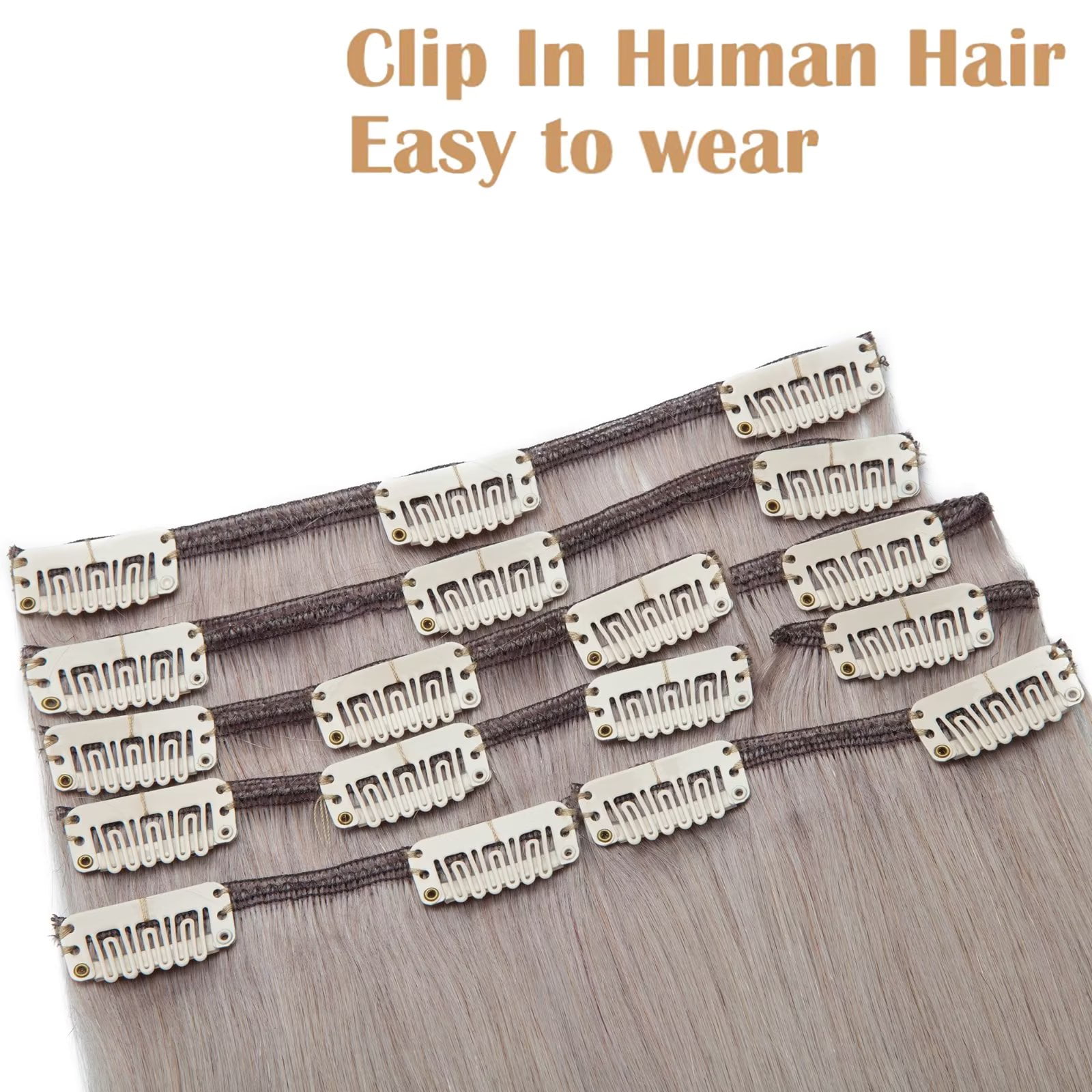 MY-LADY 8Pcs 18Clips Clip in Hair Extensions Human Hair for Women Double Weft Brazilian Remy Straight Human Hair Clip in Hairpiece 20inch #GREY