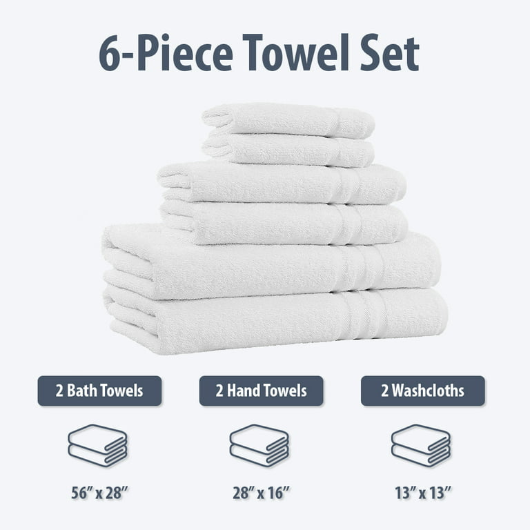 6 Piece 100% Cotton Towel Set Color: White