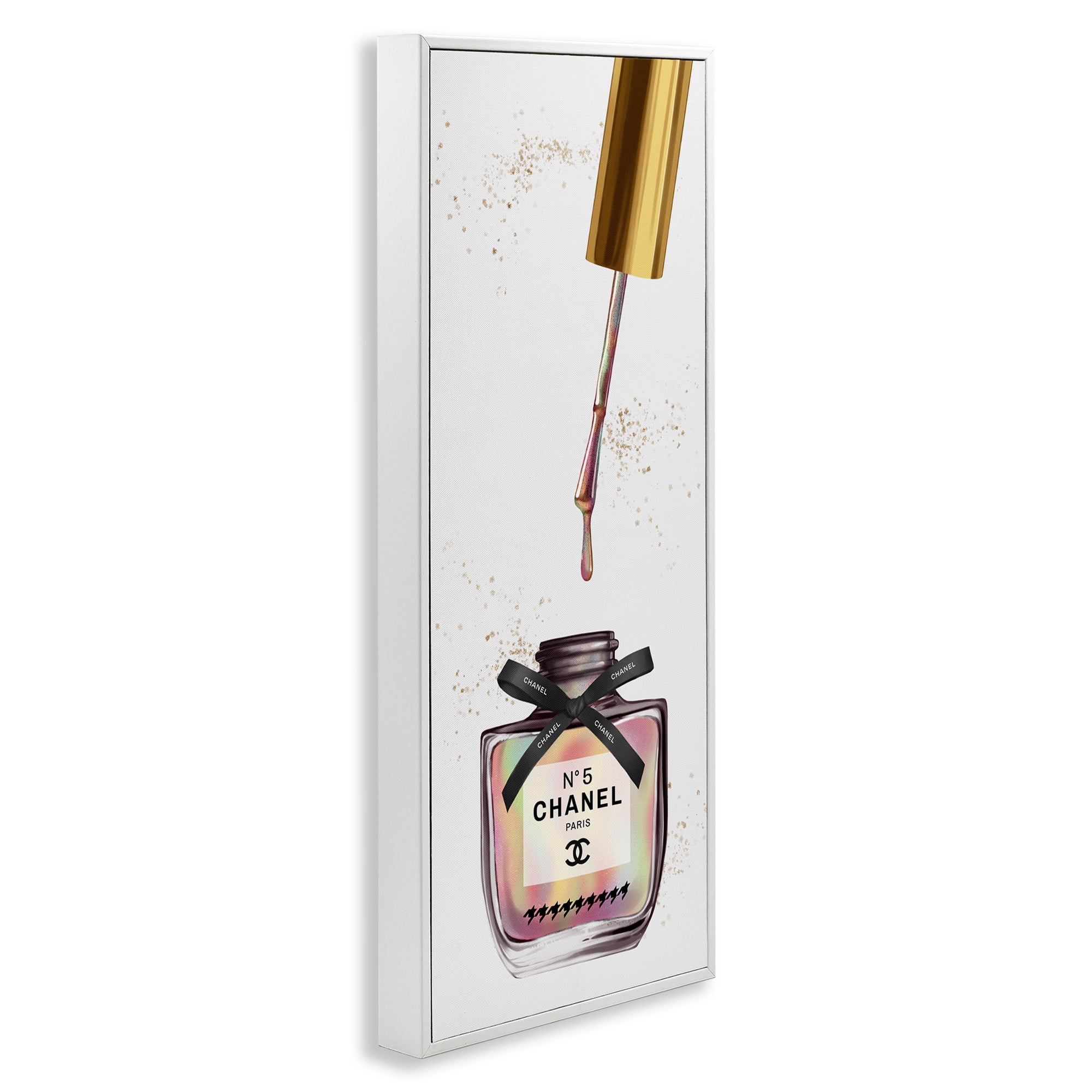 Stupell Industries Makeup Nail Polish Brush Rainbow & Gold Beauty & Fashion Painting White Framed Art Print Wall Art, 10 x 24