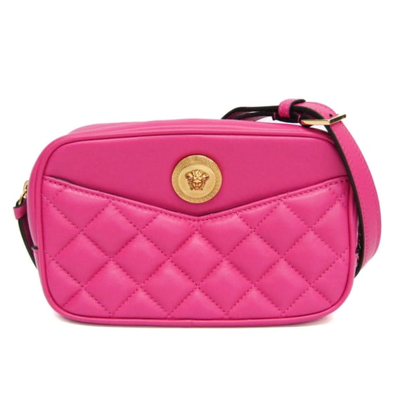 Pre-Owned Versace Medusa Quilted Chain Shoulder Pouch Women's Leather Pouch,Shoulder Bag Pink