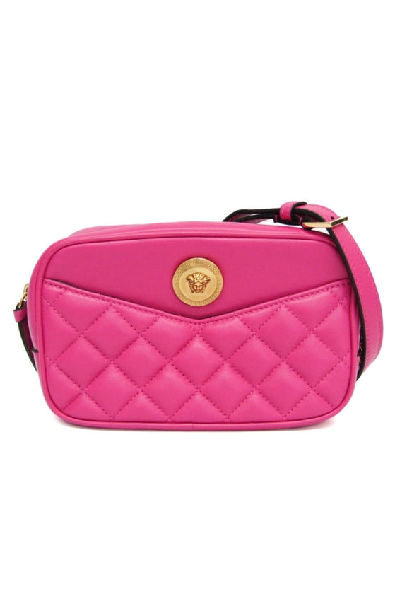 Pre-Owned Versace Medusa Quilted Chain Shoulder Pouch Women's Leather Pouch,Shoulder Bag Pink