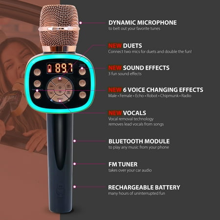 Singing Machine Bluetooth Carpool Karaoke Microphone 2.0, Stand Alone Mic, CPK565RD, Rose Gold