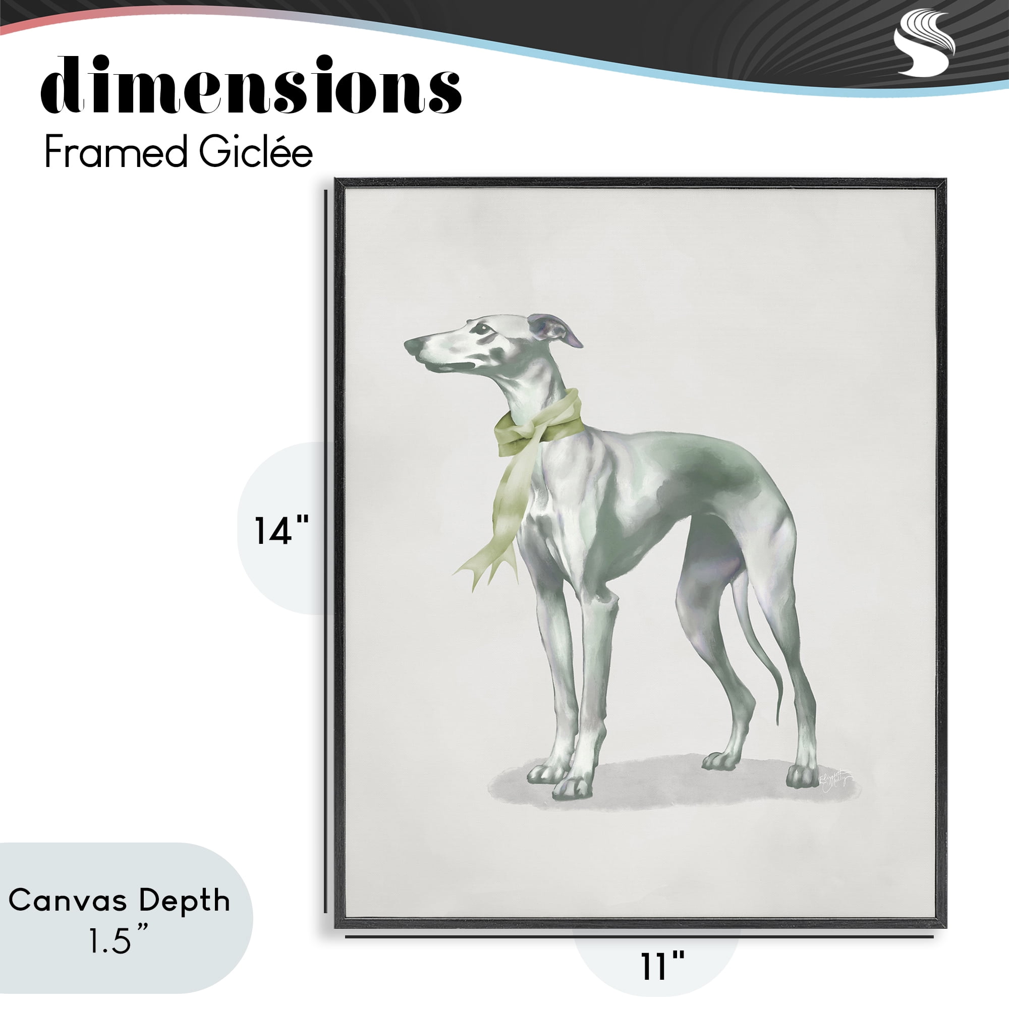 Stupell Industries Graceful Dog & Ribbon Black Framed Giclee Art, design by Elizabeth Medley