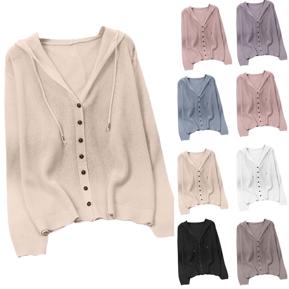 ZZwxWA Womens Lightweight Hooded Cardigan Button Down Long Sleeve Soft Knit Sweater Jacket