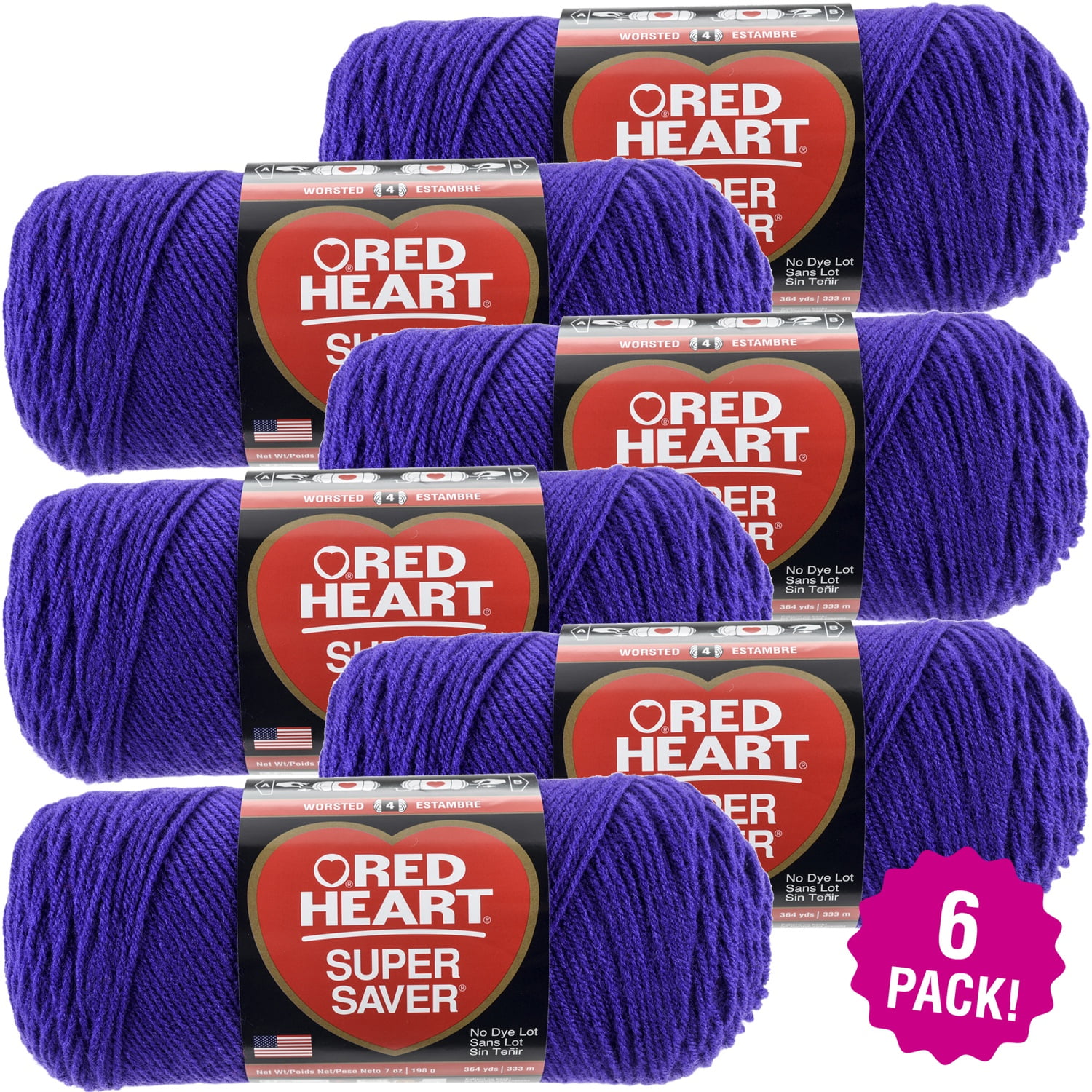 Red Heart Super Saver Yarn Amethyst, Multipack of 6