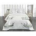 thumbnail image 3 of Ambesonne Grey Quilted Bedspread Set 3 Pcs, Various Antique Crowns, King Size, Pale Green and White, 3 of 5