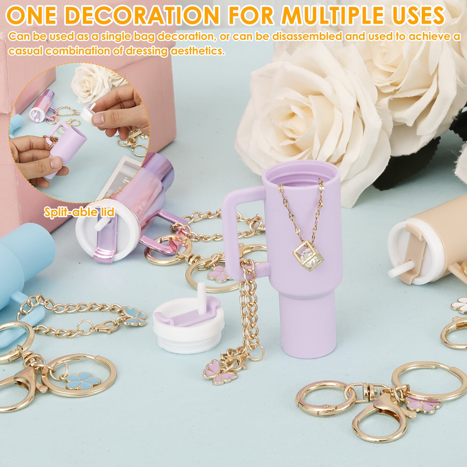 16 Pack Mini Tumbler Keychain, Cute Mini Cup Keychain & Lipstick Holder – Charms for Women & Girls, for Backpack, Bag & Handbag