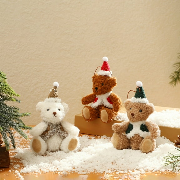 Polyester Pendant Christmas Bear Car Hanging Ornament Cloth Tree Decoration 13x9x7cm for Holiday Festive Decor 1Pcs Brown Rkxzt