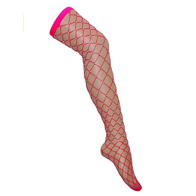 Rave Fishnets Neon Green Thigh High Tights With Shiny Rhinestones