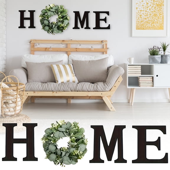 HonestMatter Farmhouse Wall Decor, Wooden HOME Letters with Faux Wreath, Rustic Sign for Living Room Front Porch, Black, Hanging Farmhouse Art