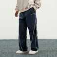 thumbnail image 2 of MKKAS Men's Joggers with Pockets Color Block Stripe Tapered Athletic Pants for Running and Training Streetwear Fashion Design, Navy, M, 2 of 8