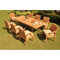 Teak Dining Set:8 Seater 9 Pc - 94" Double Extension Rectangle Table and 8 Lagos Arm / Captain Chairs Outdoor Patio Grade-A Teak Wood WholesaleTeak #WMDSLG7