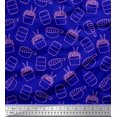 thumbnail image 1 of Soimoi Blue Rayon Fabric Fish & Noodles Food Printed Fabric 1 Yard 42 Inch Wide, 1 of 3