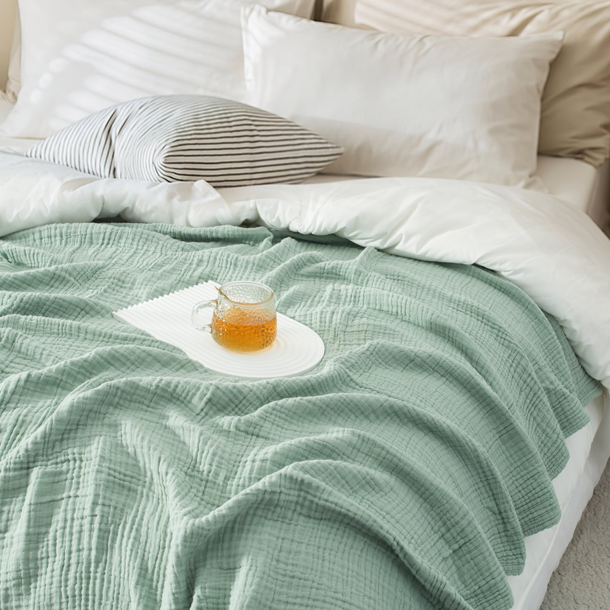 Carriediosa 100% Cotton Muslin Throw Blanket Gauze Blankets for Adults Soft Throws for Bed and Couch, 50" x 70" Sage Green