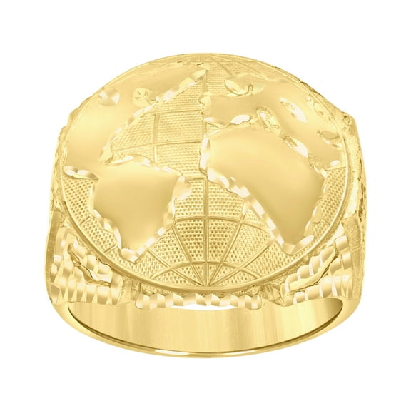 10kt 10k Yellow Gold Mens World Map Globe Maps Ring