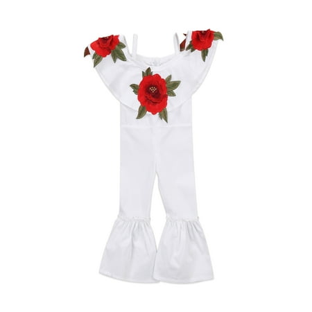 

Kids Baby Girls red rose Floral ruffle Romper Jumpsuits Trousers Outfit Clothes kid baby girl clothing