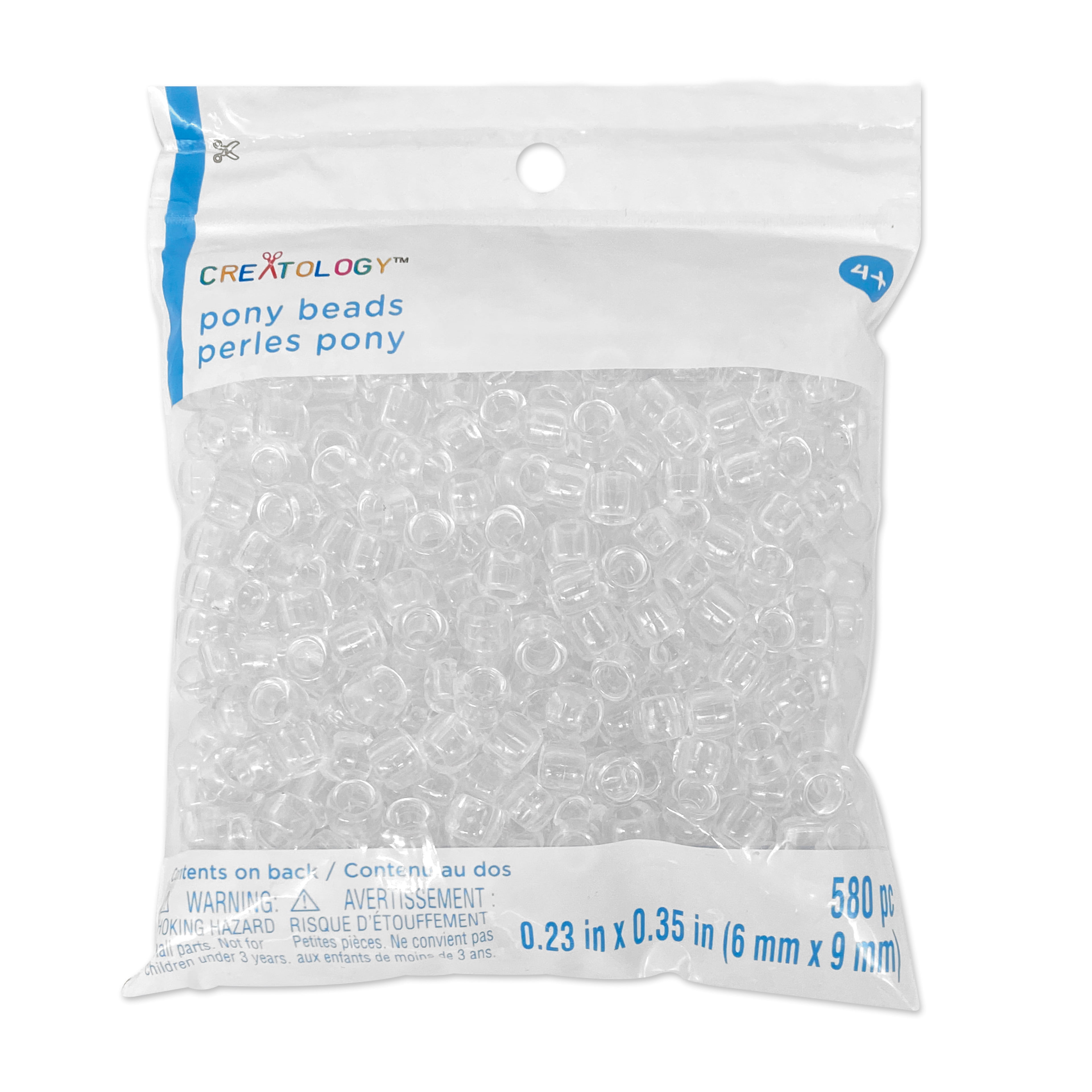 12 Packs: 580 ct. (6,960 total) Crystal Clear Pony Beads by Creatology - 6mm x 9mm