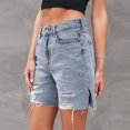 thumbnail image 4 of Aayomet Jeans for Women Washed Ripped Frayed Denim Side Slit Shorts (Blue, L), 4 of 5