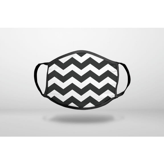 Black & White Chevron Stripes - 3-Ply Reusable Soft Cloth Face Covering, Unisex, Cotton Inner Layer