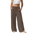 thumbnail image 1 of Women's Plus Size Linen Pants, Drawstring Waist, Loose Casual Joggers, Breathable Summer Wide Leg, 1 of 8