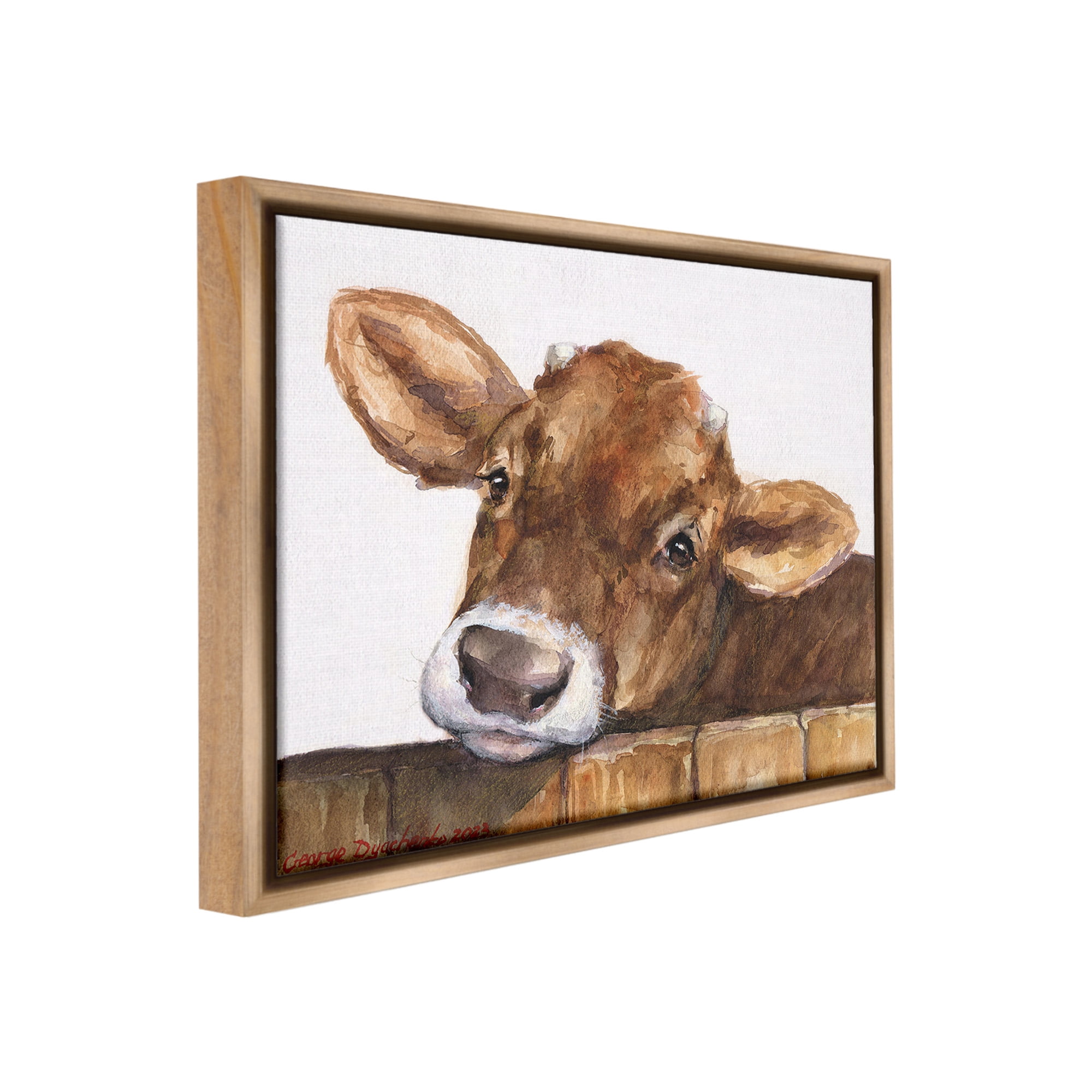 Stupell Industries Cattle Calf Gazing Animals & Insects Painting Brown Floater Framed Canvas Art Print Wall Art, 31 x 25