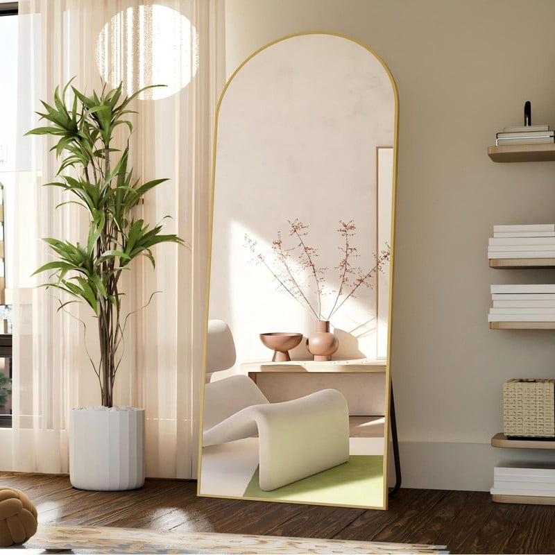 Mirrasia 21"x64" Arched Full Length Mirror Standing or Leaning Mirror,Gold