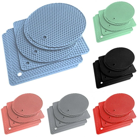 

Limei Silicone Trivet Mats Silicone Pot Holders for Hot Pan and Pot Pads. Heat Resistant Counter Mats for Tables Countertops Spoon Rest and Large Coasters 6 Pack Pink(3 Squared + 3 Round Mats)