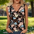 thumbnail image 2 of POIUYTR Women Summer Casual Tank Tops Vacation V Neck Printed Sleeveless Shirts Trendy Color Block Tshirts, 2 of 6