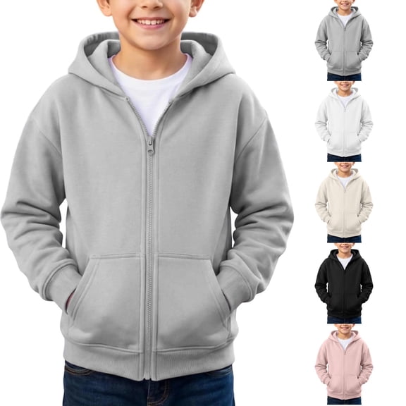 Lumtrix Teens Zip Up Hoodie Fleece Jackets Boys Girls Zipper Sweatshirt Oversized Y2K Fall Winter Preppy School Uniform Khaki 120