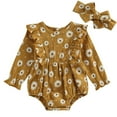 thumbnail image 1 of Newborn Baby Girls Outfits Long Sleeve Daisy Print Ruffle Bubble Romper with Headband 2PCS Suit Cute Infant Clothes, 1 of 8
