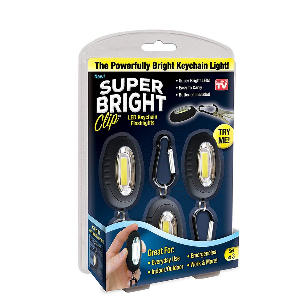 As Seen on TV Super Bright Clip LED Keychain Lights 3 Pack Black