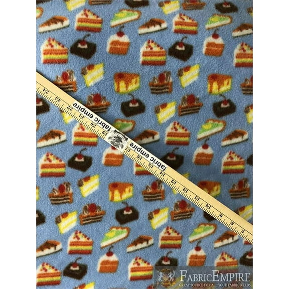 Fleece Printed Fabric ASSORTED CAKE SLICES LIGHT BLUE BACKGROUND / 58" Wide / Sold by the yard