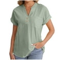 thumbnail image 2 of Penkiiy Trending Women's Linen Shirt - Elegant V-Neck Tunic Blouse with Buttons | Summer Essential & Versatile Styling S Army Green, 2 of 5