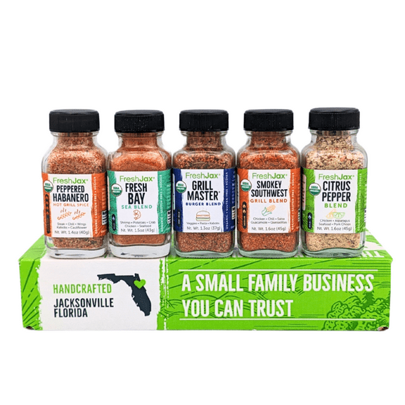 FreshJax Grill Seasoning Gift Set | Pack of 5 Organic Grilling Spices | Grilling Gifts for Men | BBQ Grill Spices and Seasoning Sets