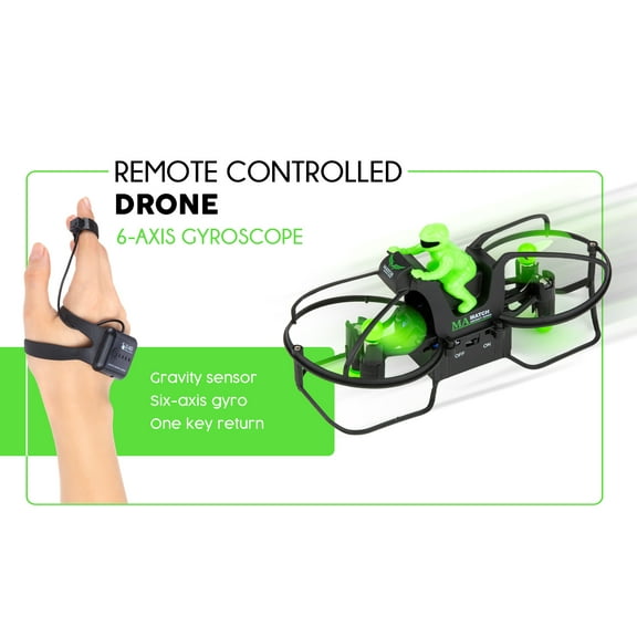 Canopus Mini RC Flying Motorcycle, Green, Wrist‑Watch Controlled Hover Bike with 6‑Axis Gyroscope, 360° Rotation, 2.4 GHz Remote Control