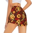 thumbnail image 2 of Uemuo Red Plaid Sunflower Pattern Women's Athletic Shorts High Waisted Running Shorts with Liner Pockets Gym Elastic Workout Shorts-Large, 2 of 9