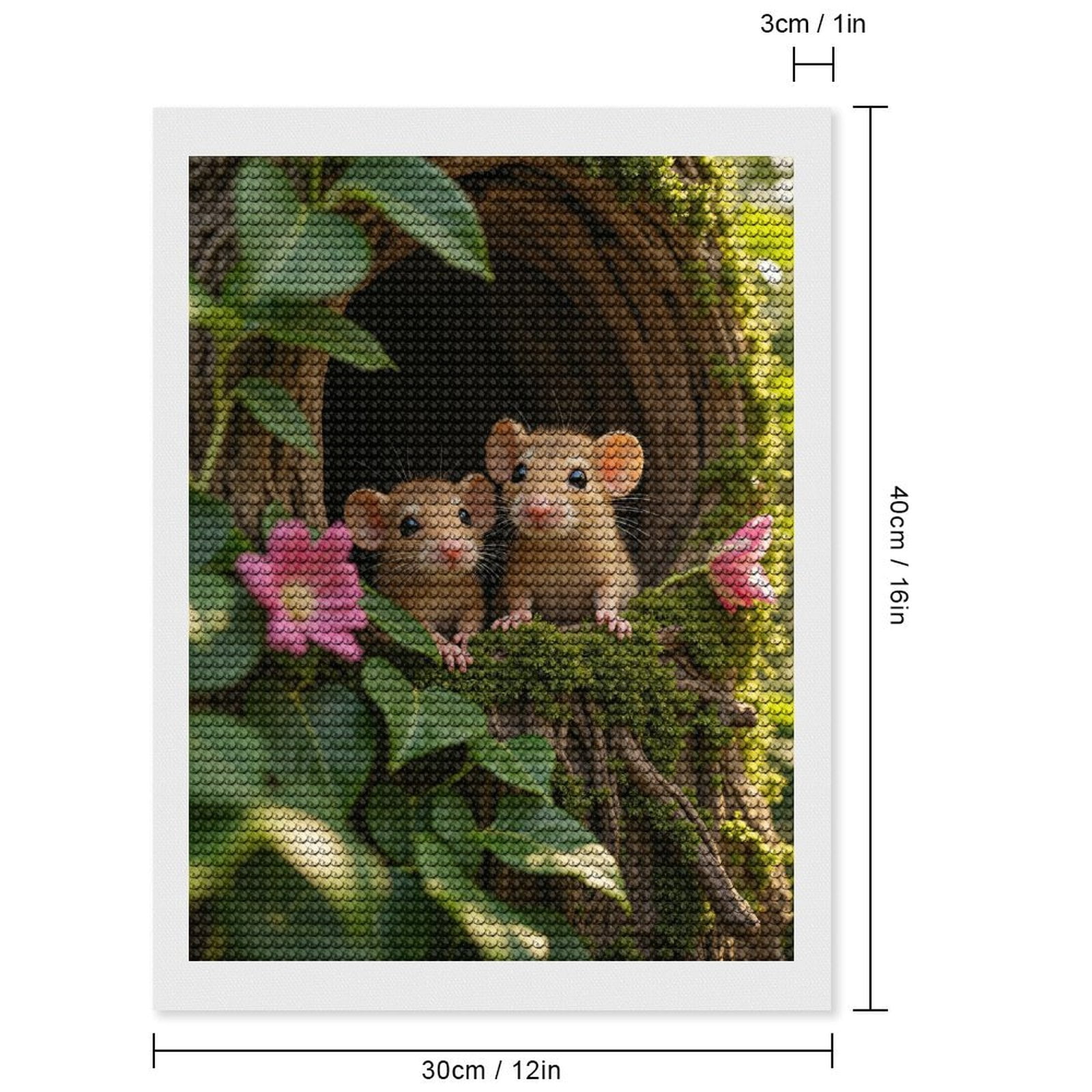 Diamond Art Kits for Adults, Mouse Pair Forest Flowers 5D Diamond Painting Kits for Adults Beginners, DIY Full Drill Diamond Painting, Gem Art and Crafts 12x16