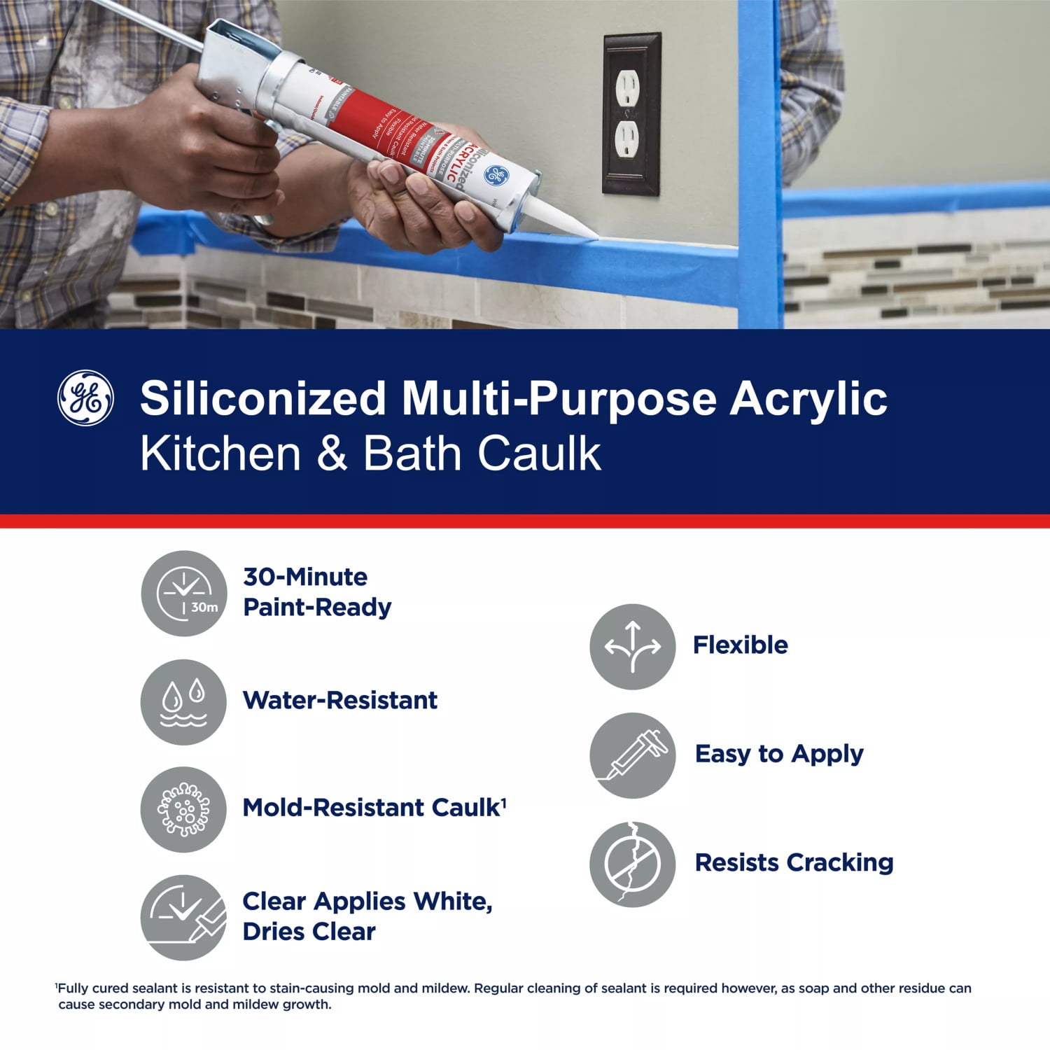 (2 pack) GE Siliconized Acrylic Multipurpose Sealant Kitchen & Bath, Pack of 1, Clear 10 fl oz Cartridge