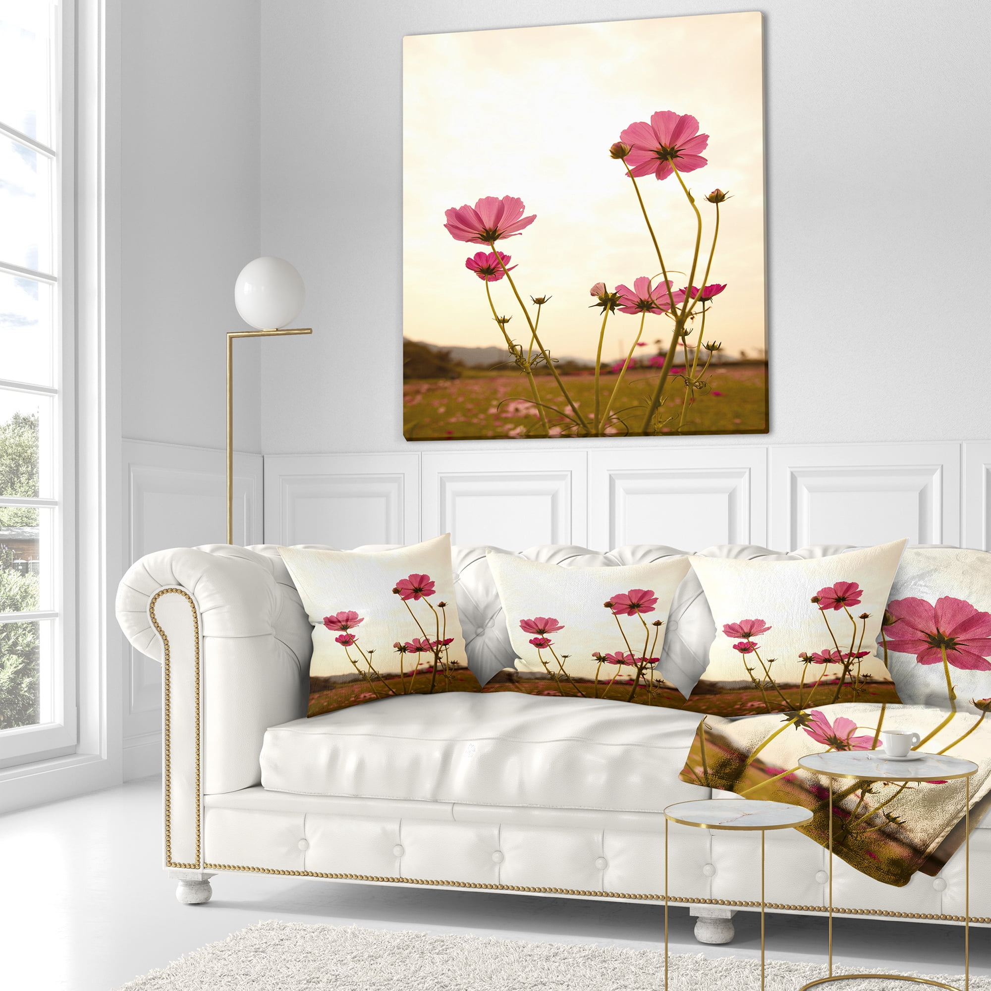 Designart Blooming Cosmos Flower Field - Floral Throw Pillow - 16x16